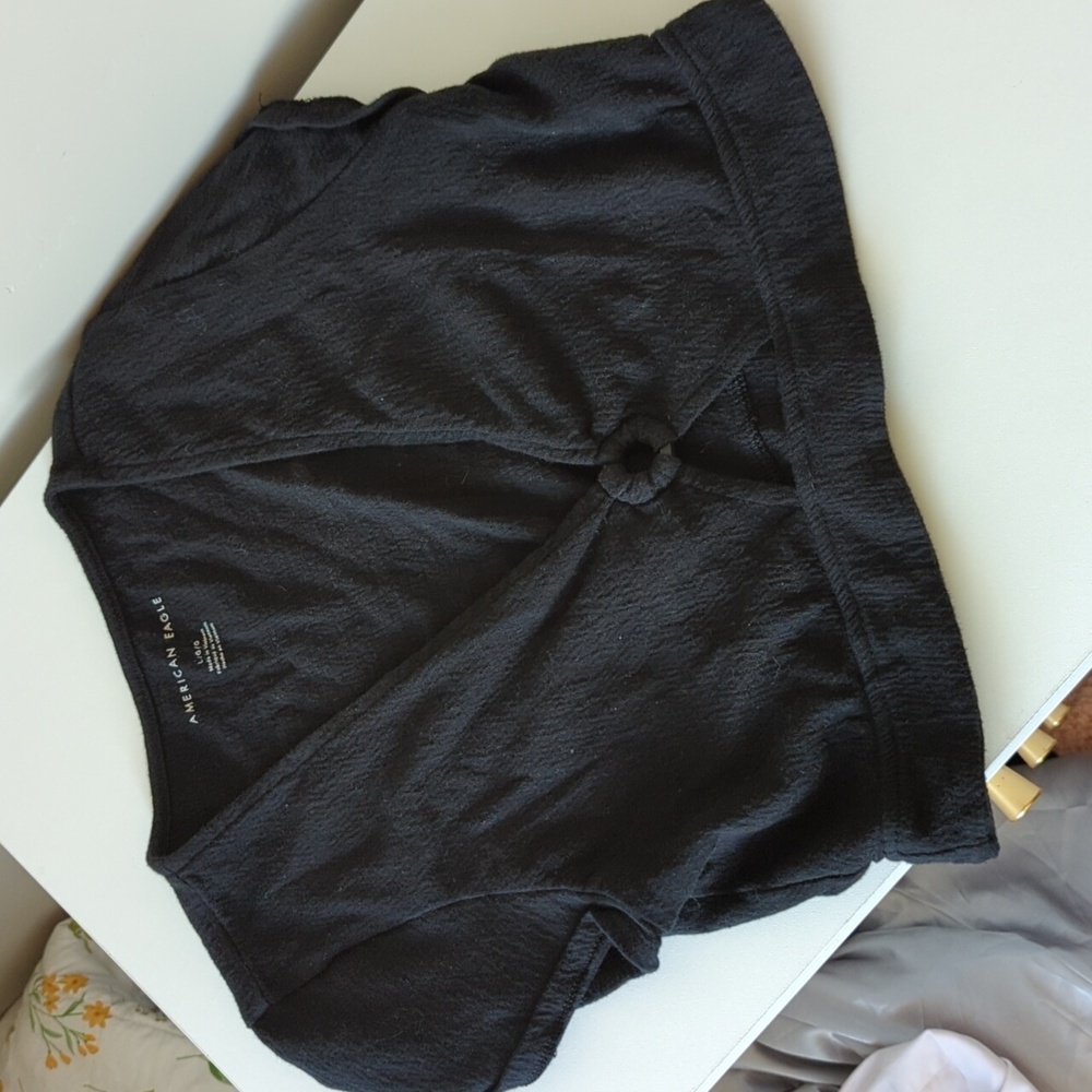 American Eagle Outfitters Black Cropped Knot-Front Top